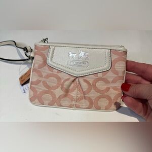 Coach Ashley Pink and Cream Wristlet with White Leather Trim
